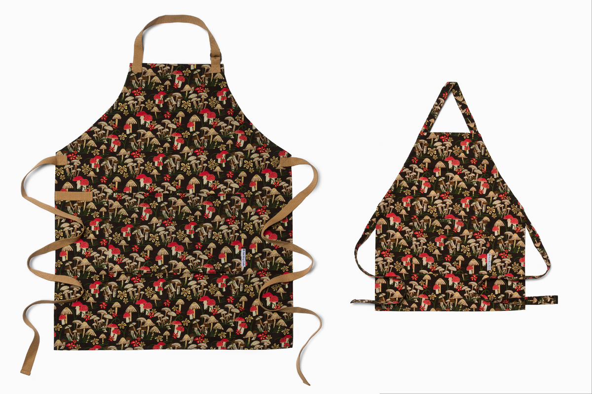 Adult & Child Apron Matching Set | Mushroom Field