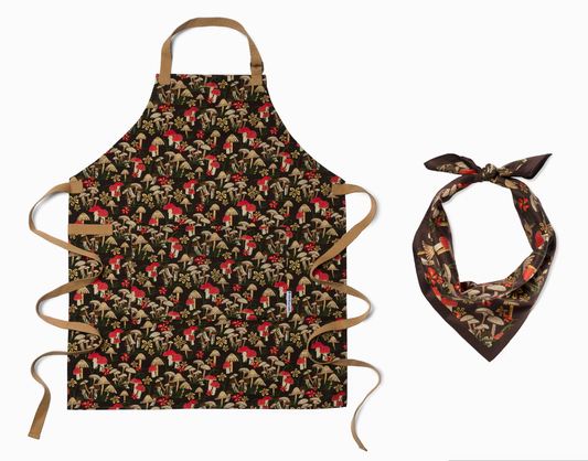 Apron & Bandana Matching Set | Mushroom Field