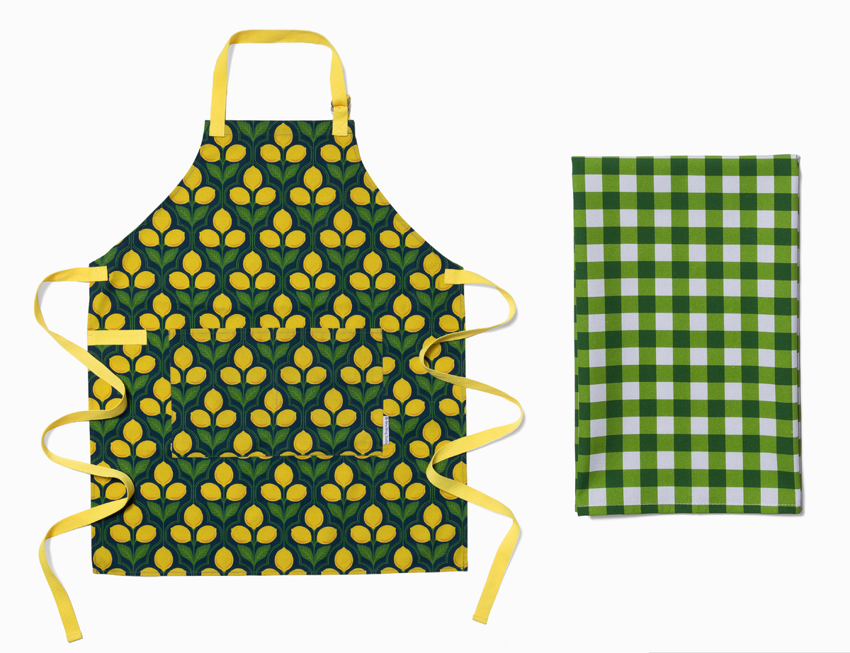 Adult Apron & Kitchen Towel Set | Lemon Provence & Garden Party Gingham