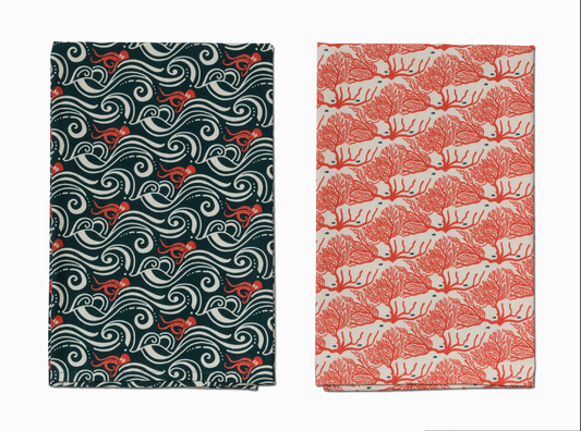 Kitchen Towel Duo | Calamari & Coral Reef
