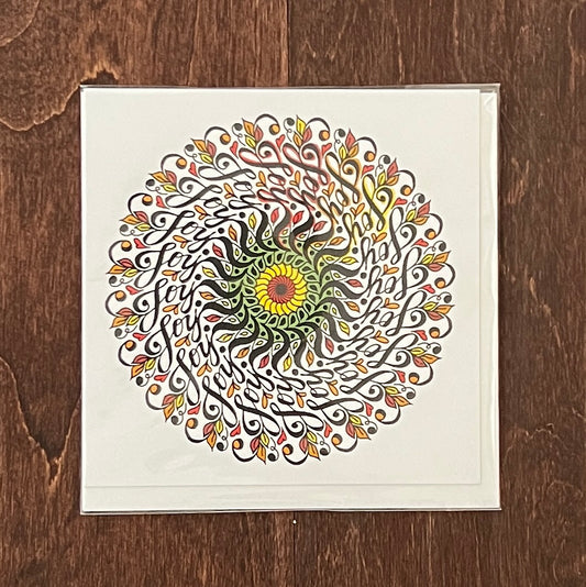 Joy Hand Colored Hidden Word Mandala Greeting Card