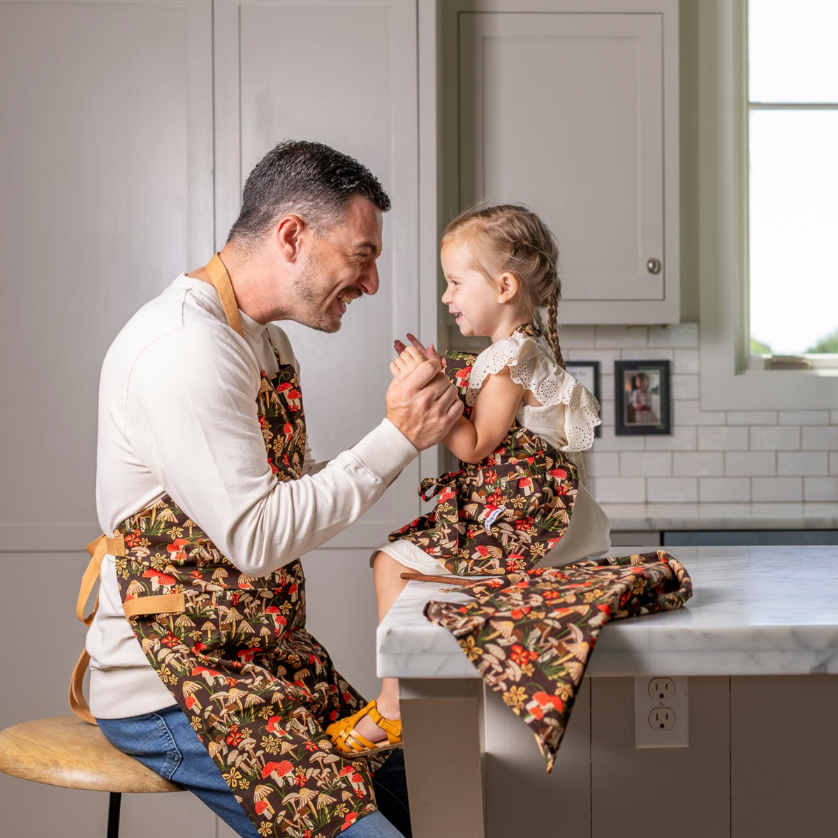 Adult & Child Apron Matching Set | Mushroom Field