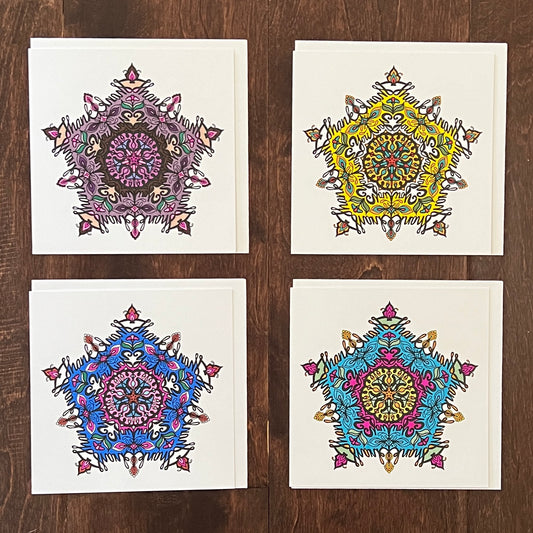 Thank You Hand Colored Hidden Word Mandala Greeting Card