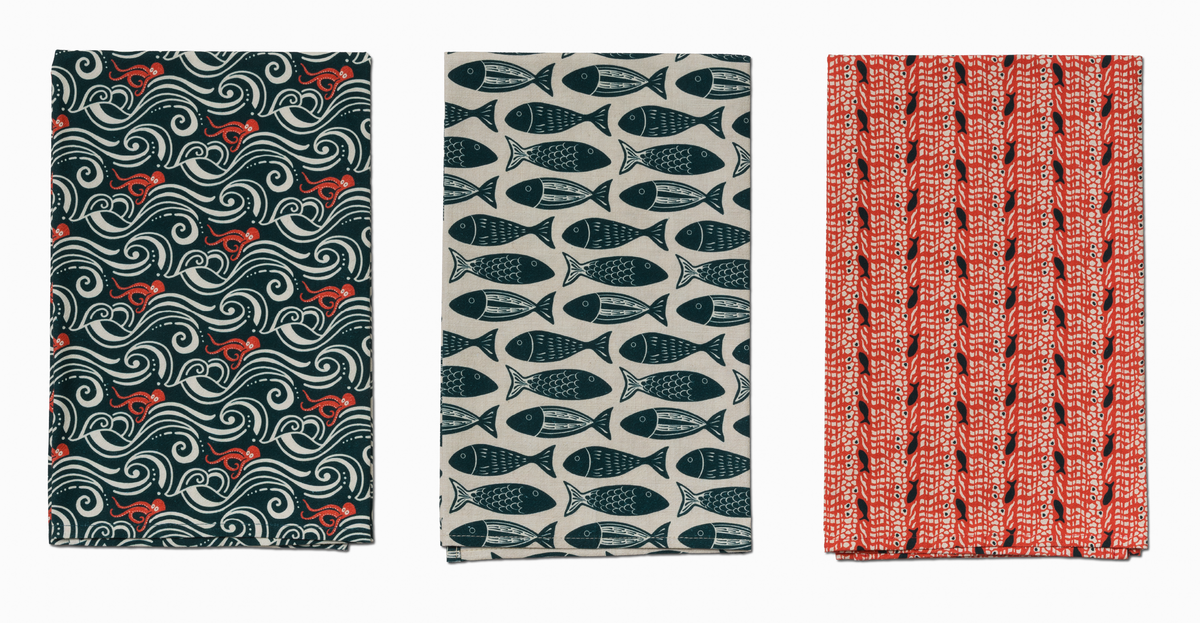 Kitchen Towel Trio | Calamari, Go Fish & Swim Tea