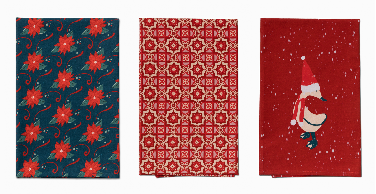 Kitchen Towel Trio | Poinsettia Party, Cranberry Cobbler & Baby Duck