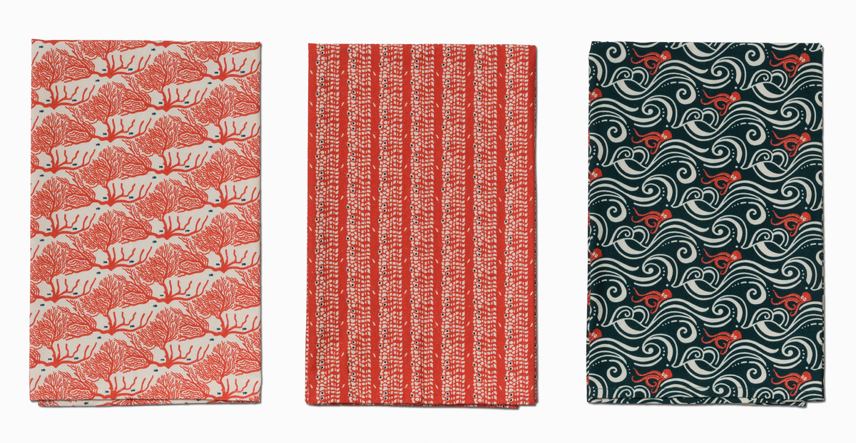 Kitchen Towel Trio | Coral Reef, Sea Stripe & Calamari