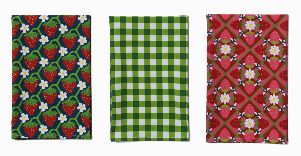 Kitchen Towel Trio | Strawberry Vine, Garden Party Gingham, Bees & Berries