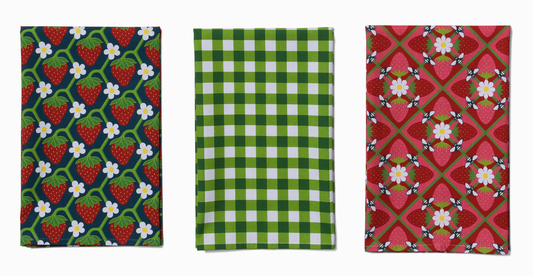 Kitchen Towel Trio | Strawberry Vine, Garden Party Gingham, Bees & Berries