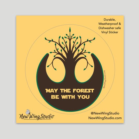This best selling sticker is perfect for the Star Wars fan and/or nature lover in your universe.  The sticker features a Star Wars inspired yellow background with a natural take on the Rebel Alliance Starbird Crest, as the top of the crest sprouts into a budding tree.  Perfect to dress up your water bottle, car window, or computer!  All of our original artwork is created by Jennifer Knight.  Newwingstudio.com